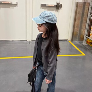 2026秋季新款开学季KT猫巨可爱深浅灰色百搭洋气洋气开衫外套女童