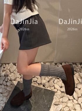 大金家童装女童26夏季韩系灰色高腰Ａ字版洋气简约高级百搭半身裙