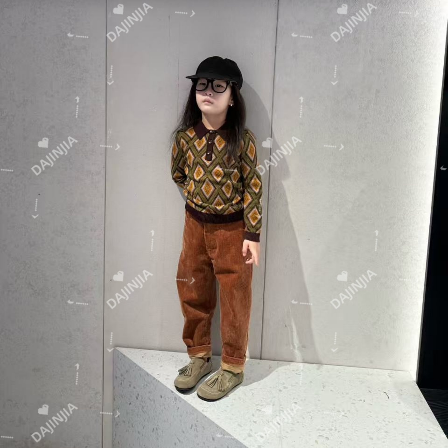 儿童灯芯绒长裤2025秋冬老钱风焦糖色保暖男女宝百搭休闲裤有质感