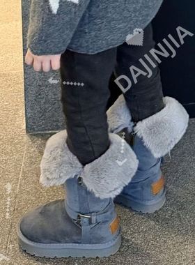 25冬季灰色牛筋布加厚棉靴工装长筒毛靴保暖长靴