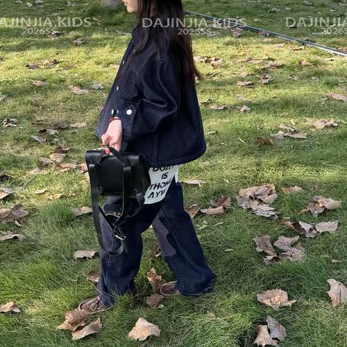 女儿童韩系抓绒阔版软原色牛仔裤
