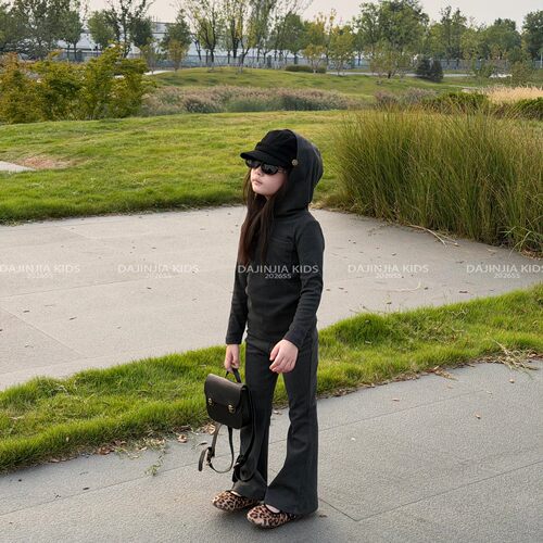 女儿童连帽弹力软糯校服2件套装