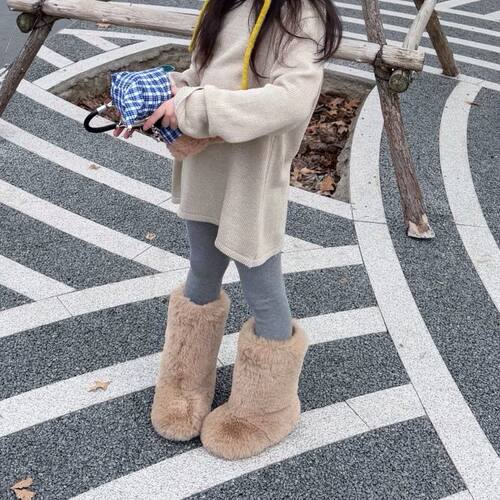 女儿童中高筒软底双面绒毛毛靴