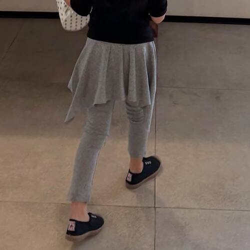 女儿童不规则裙摆灰色修身小脚裤