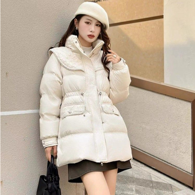 韩版收腰羽绒服女2025年新款女款中长款爆款时尚洋气冬季加厚外套
