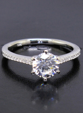 订婚锆石钻戒925纯银女六爪戒指