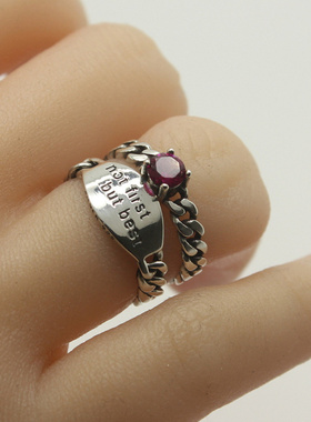 麻花纹红宝石戒指女纯银爆款礼物