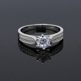 纪宇925纯银镶嵌双排钻戒指 六爪微镶碎钻锆石钻戒送女生婚戒银饰