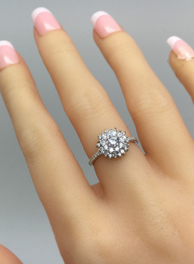 锆石太阳花钻戒镶嵌女925银欧美