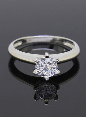 S925纯银单钻锆石六爪钻戒女欧美