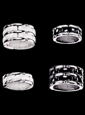 单排黑白陶瓷戒指双排情侣欧美