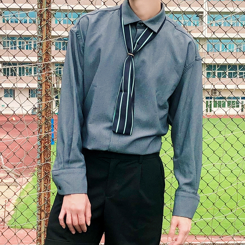 男丝巾韩版潮流时尚条纹衬衫西服