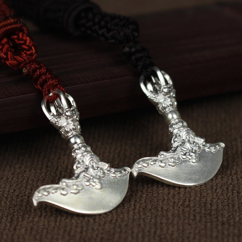 实心999足银钺刀法器吊坠降魔斧佛珠DIY配饰男女随身配戴饰品