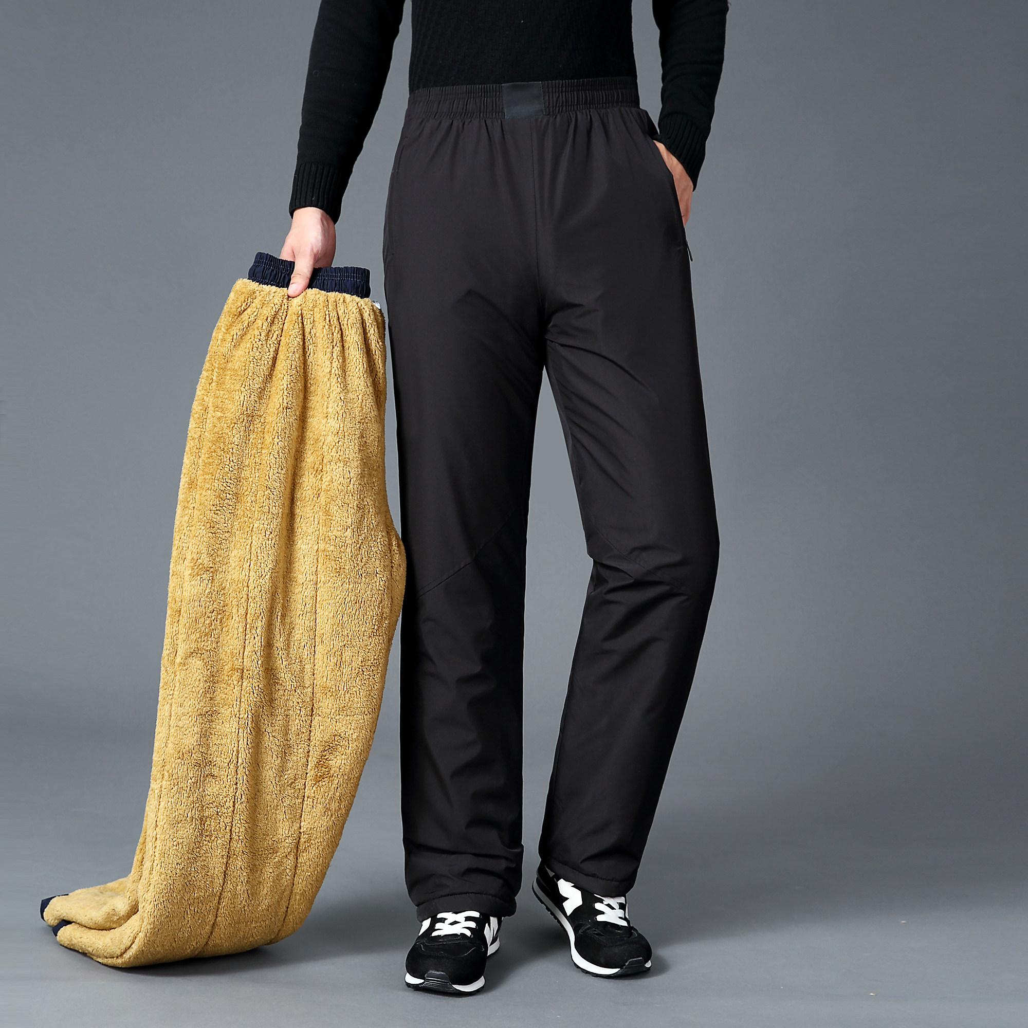 中老年棉裤男士加绒加厚爸爸高腰运动裤冬老人棉裤男外穿宽松冬季