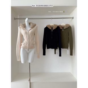 连帽毛衣外套 韩系绿色上衣修身 2025针织开衫 女秋冬穿搭2025新款