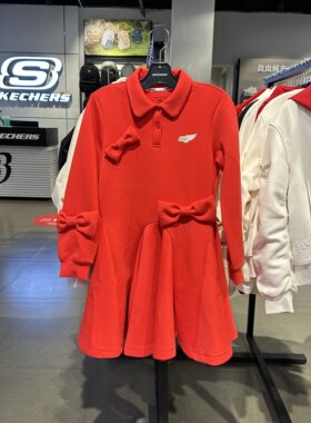Skechers斯凯奇2026马年新年款女童可爱蝴蝶结针织连衣裙L126G061