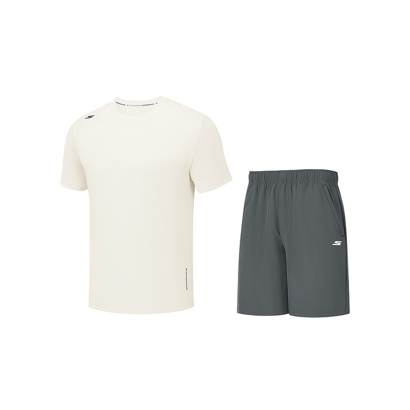 Skechers斯凯奇男女同款夏季吸湿速干运动短袖短裤套装P226U055