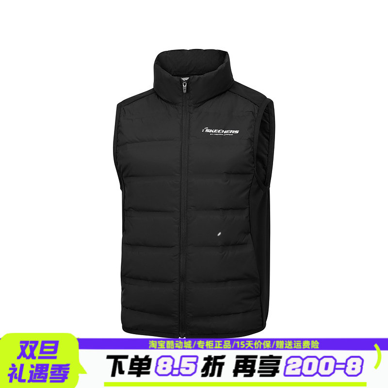 Skechers斯凯奇冬季男女童保暖锁温立领梭织羽绒背心马甲P425K044