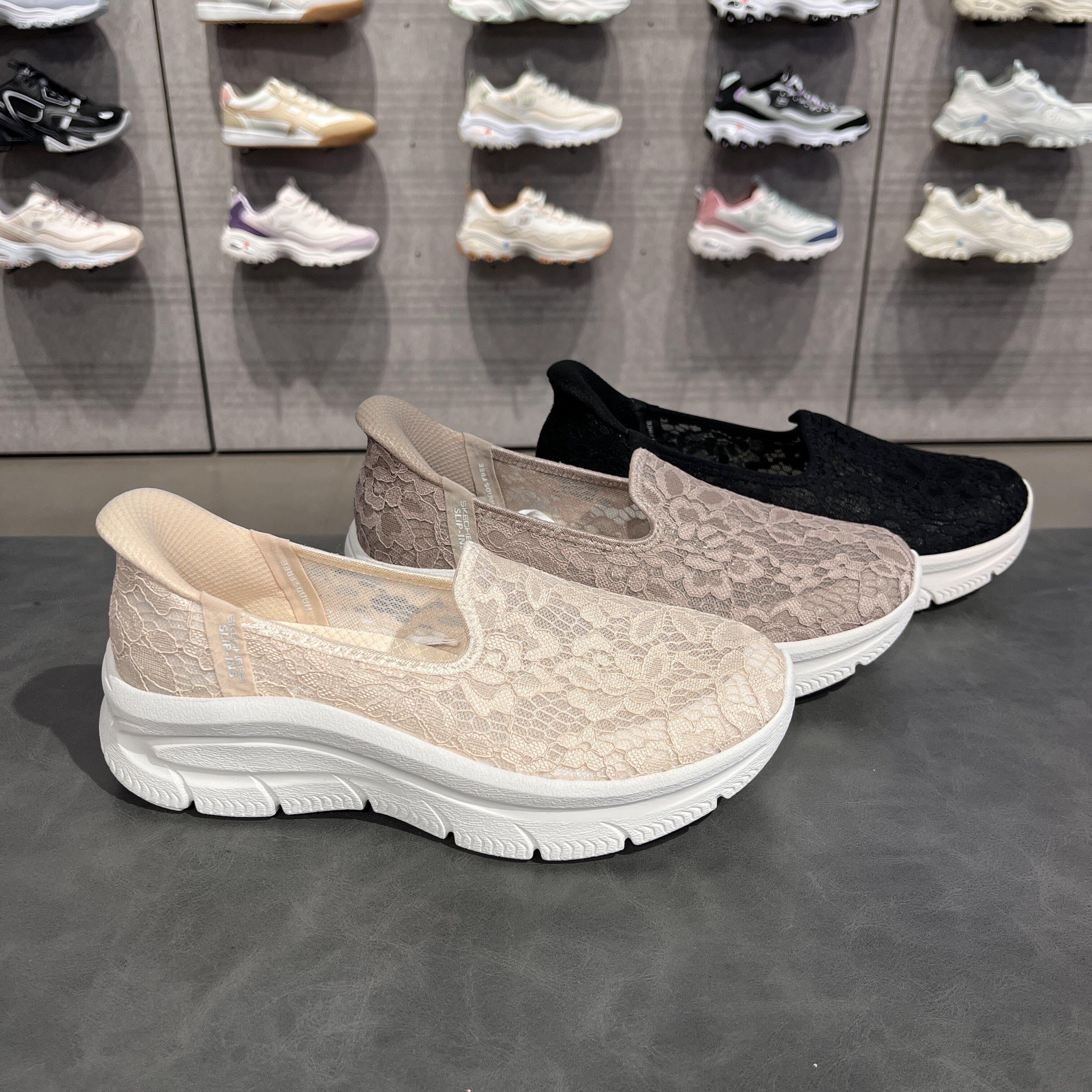 Skechers斯凯奇女士夏季蕾丝网面通勤一脚蹬单鞋休闲健步鞋158858