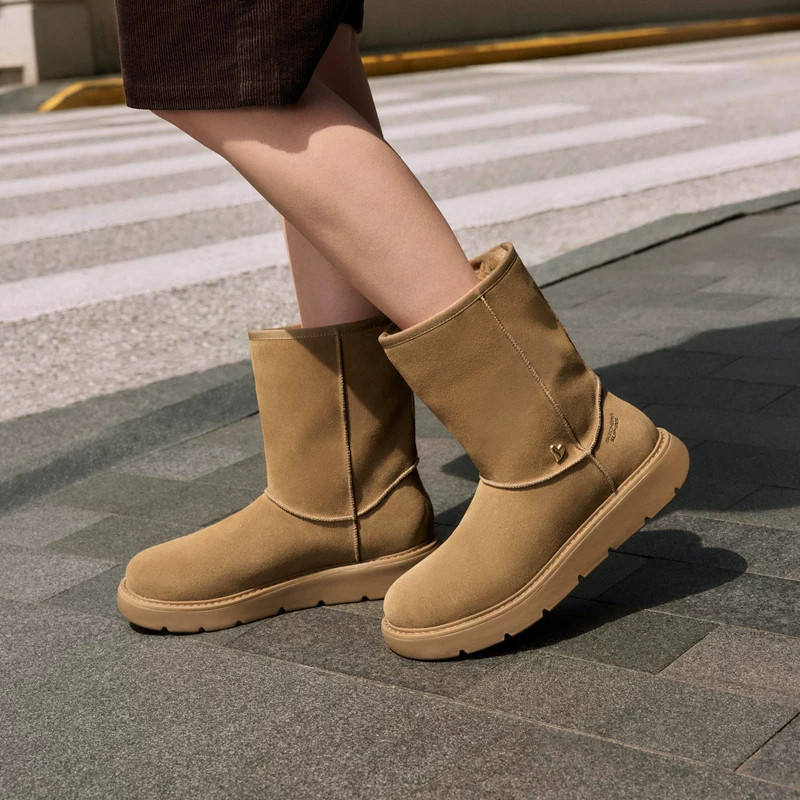 Skechers斯凯奇女士秋冬反毛皮纯色鞋面高筒保暖舒适雪地靴169181