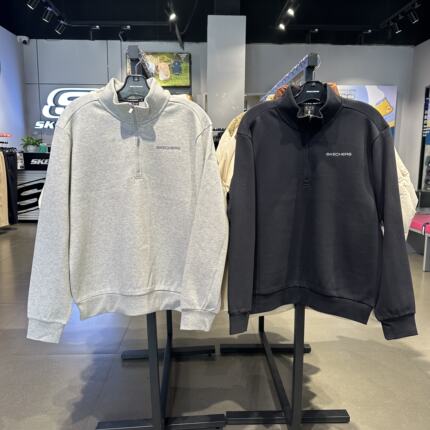 Skechers斯凯奇男士秋季纯色亲肤百搭立领运动休闲卫衣P125M020