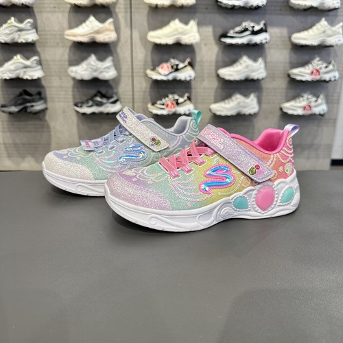 Skechers斯凯奇女童闪灯鞋魔术贴亮片甜美儿童休闲运动鞋302686L
