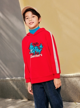 Skechers斯凯奇男女童龙年限定舒适短款连帽L124K027卫衣L124K055