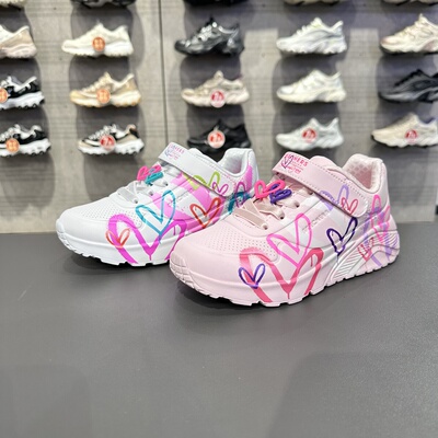 Skechers斯凯奇女童皮面爱心涂鸦童趣魔术贴休闲运动板鞋314966L