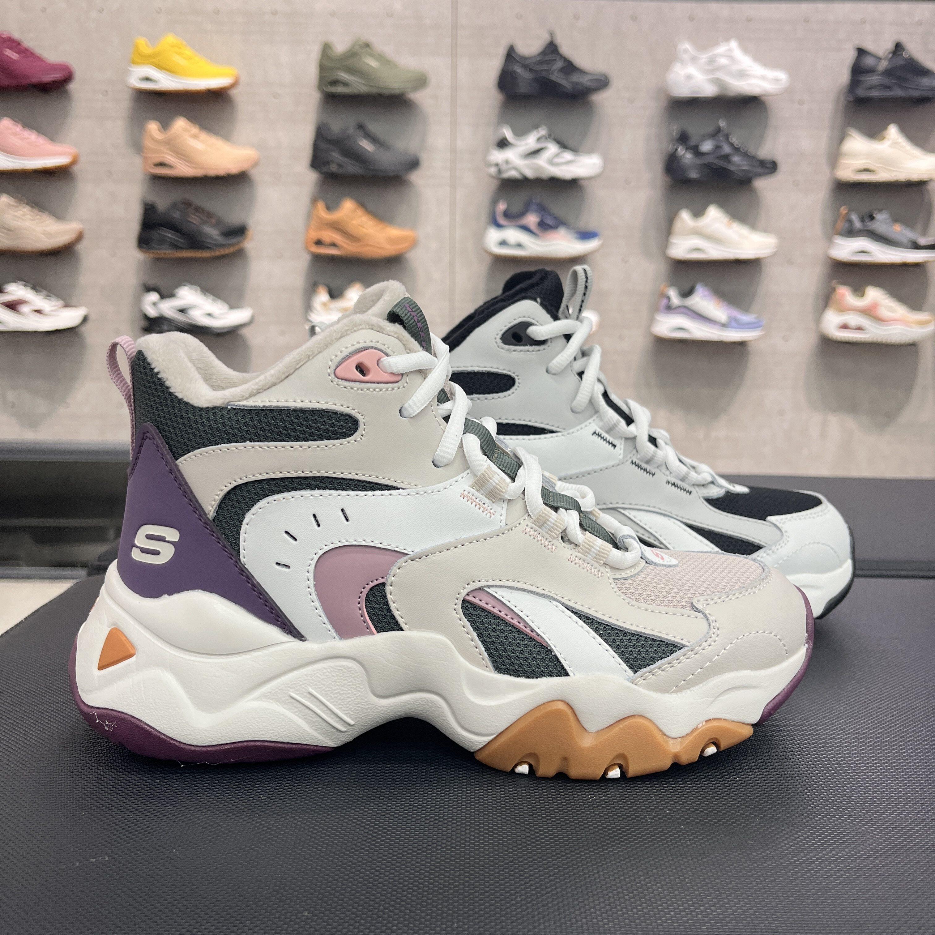 Skechers斯凯奇秋冬季女子加绒保暖复古运动鞋高帮跑步鞋168014