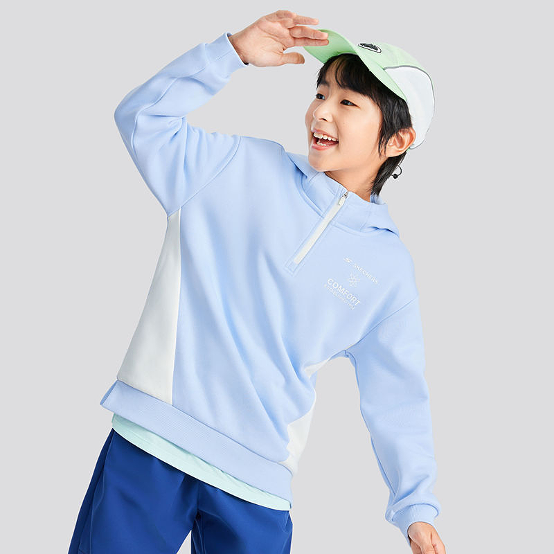 Skechers斯凯奇男童舒适亲肤加绒保暖抗菌连帽套头卫衣P424B041