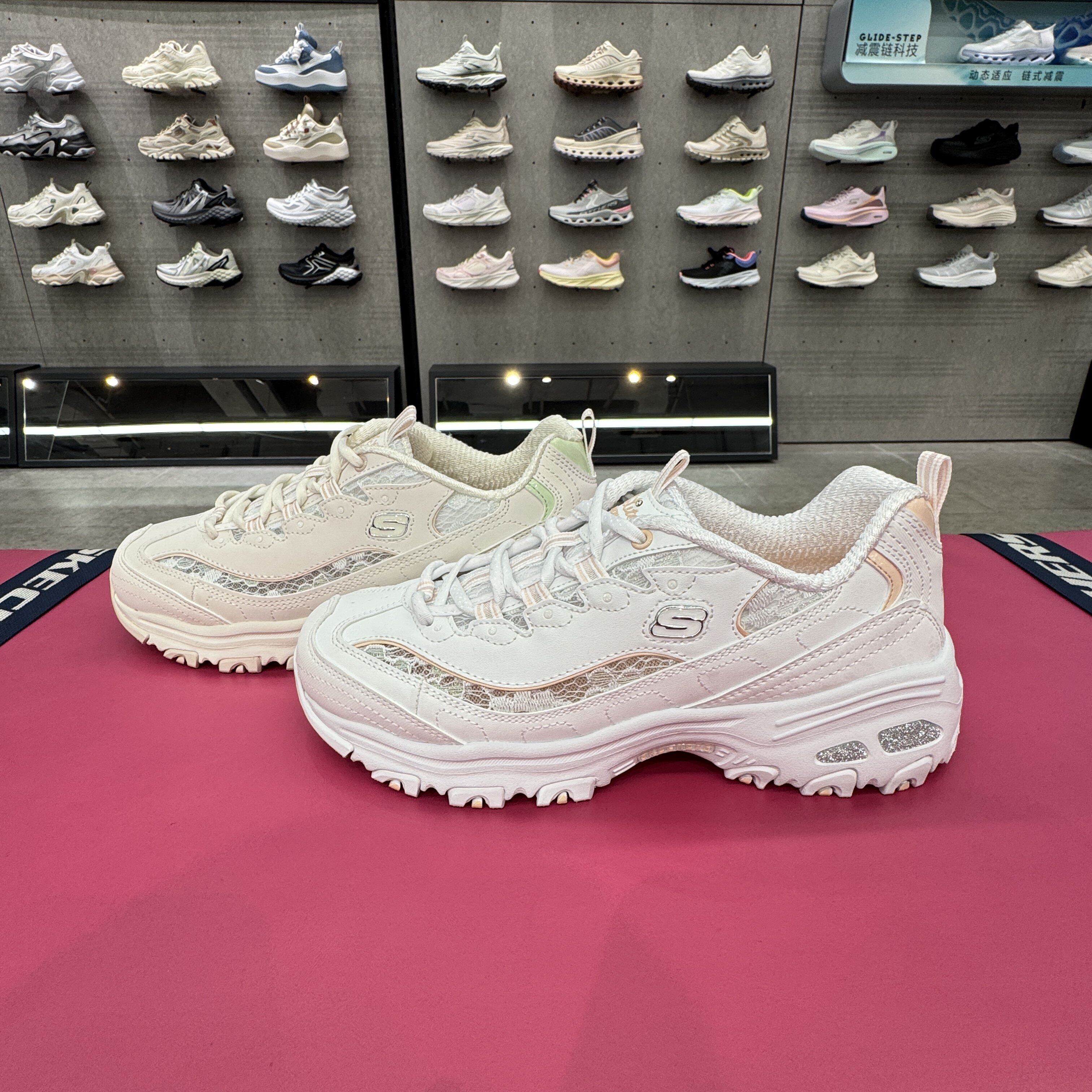 Skechers斯凯奇女款春夏季蕾丝透气舒适百搭厚底运动老爹鞋150535