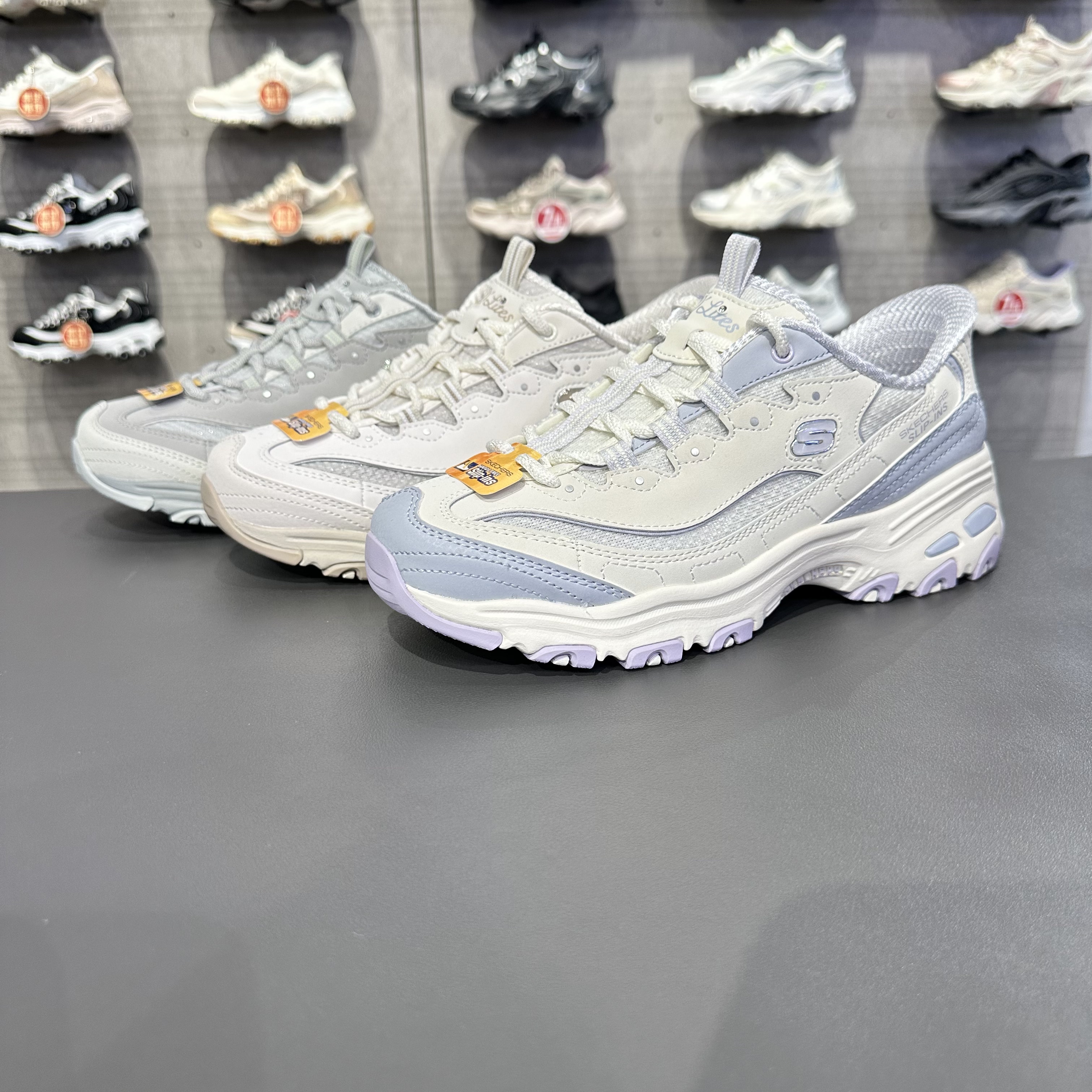 Skechers斯凯奇闪穿鞋女士一脚蹬轻质缓震熊猫鞋休闲老爹鞋150866