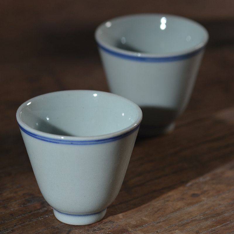 景德镇仿古青花瓷双线主人杯 陶瓷仿老功夫茶具茶杯