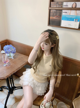 Minineed 波点网纱多层蛋糕裙显瘦蓬蓬裙高腰小个子甜美半身裙