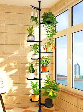 黑色顶天立地多层花架室内阳台省空间立地高间距绿萝吊兰花盆架子