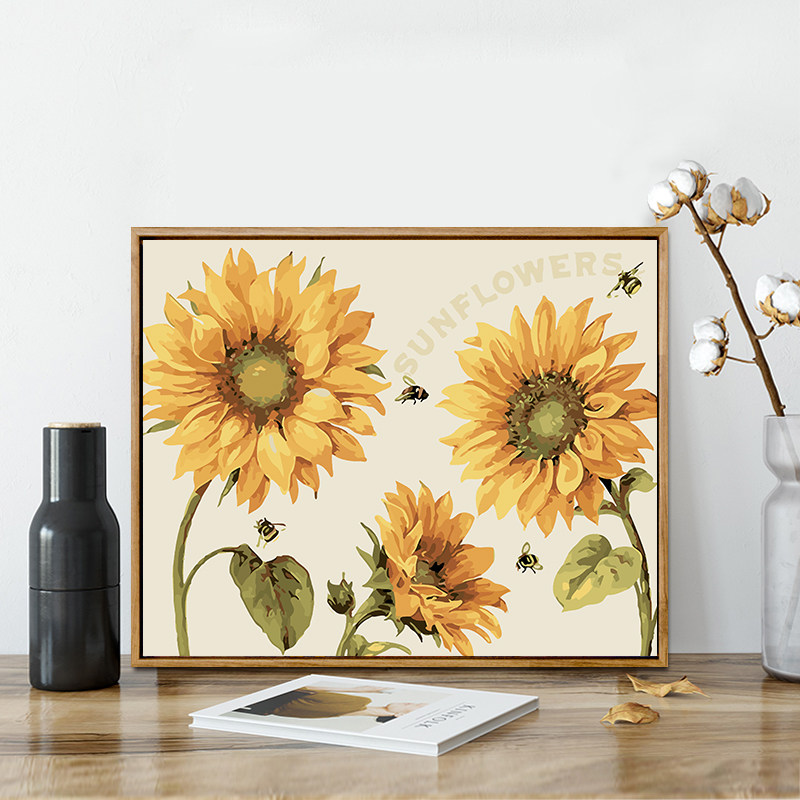 diy数字油画油彩画 客厅花卉简单手绘数码填色装饰画 阳光向日葵