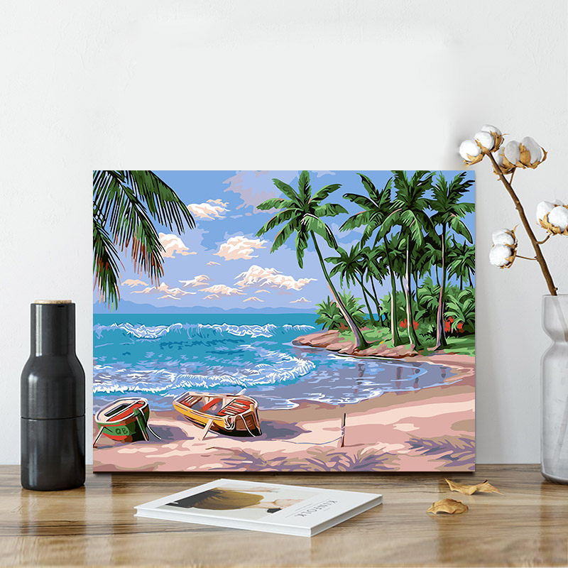 diy数字油画油彩画 手绘填色客厅大幅风景装饰画 40*50假日海滩