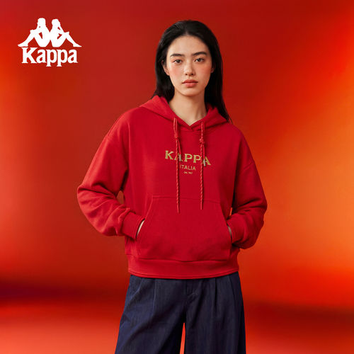 Kappa卡帕女装2026春季新款运动休闲红色连帽针织卫衣K0G22MT06