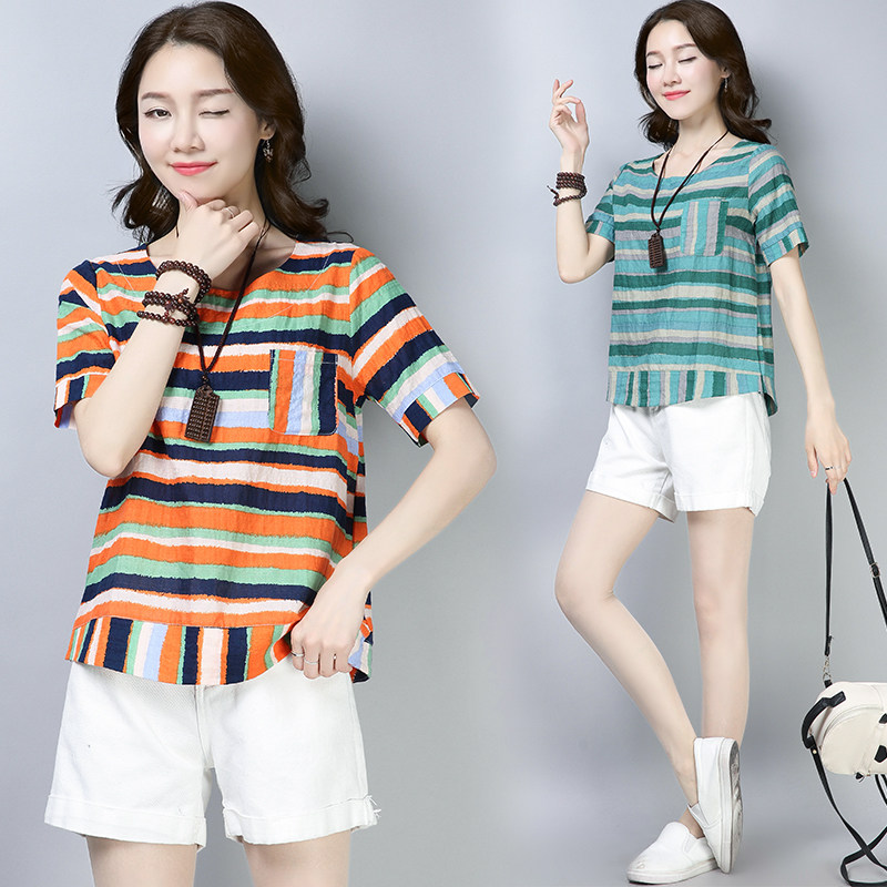 夏季复古大码女装百搭女士短袖t恤胖mm棉麻打底衫宽松休闲上衣潮|ruв категории Женская одежда, женской одежды - от Buy2taobao.com для оказания профессиональной услуги покупки агента Taobao