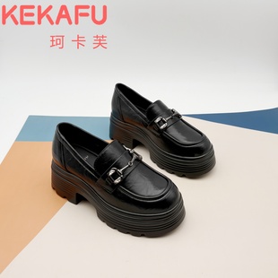 珂卡芙小皮鞋女2025秋新款厚底增高小个子乐福鞋一脚蹬女款单鞋