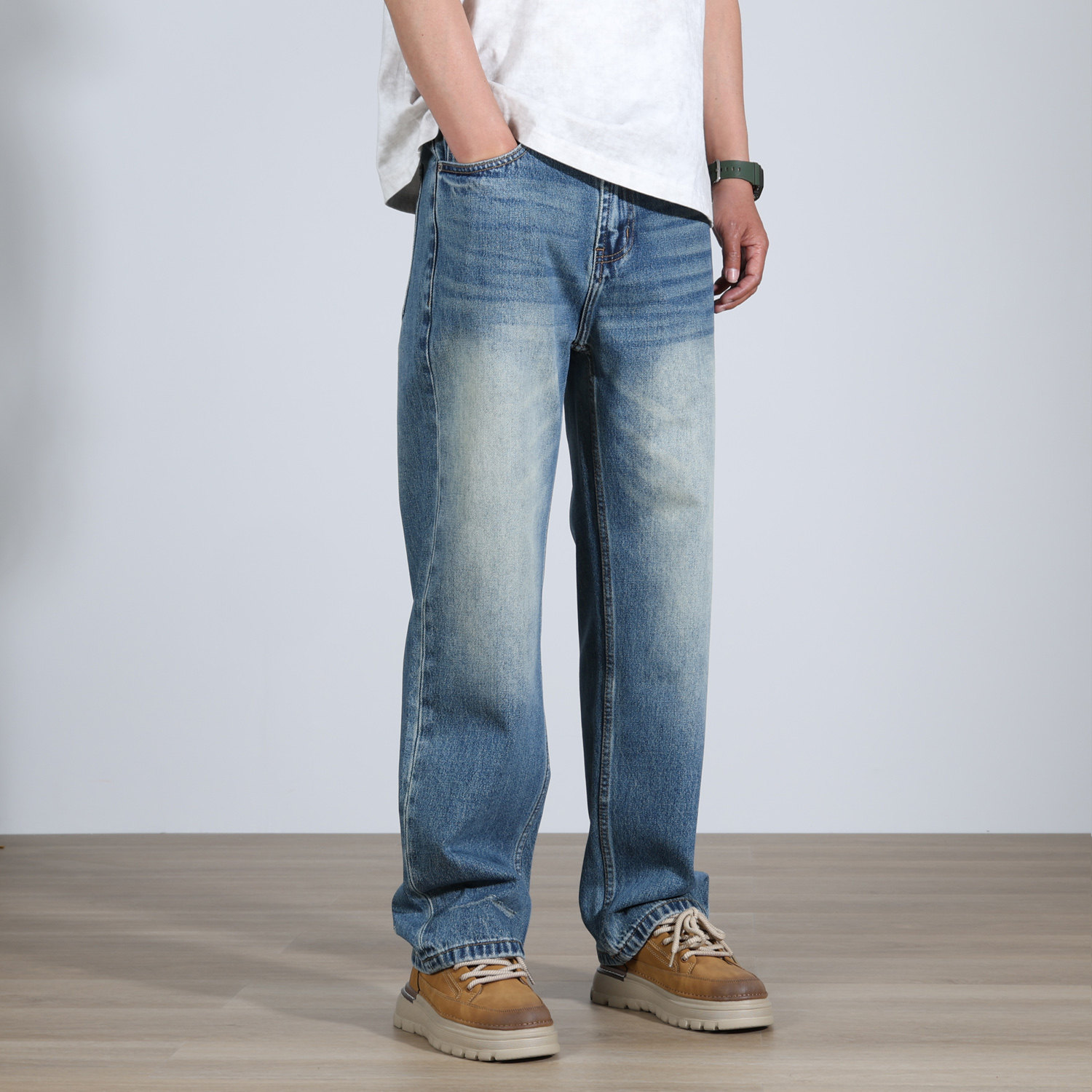 美式复古牛仔裤男宽松直筒长裤潮牌百搭常规四季款无弹透气男裤子