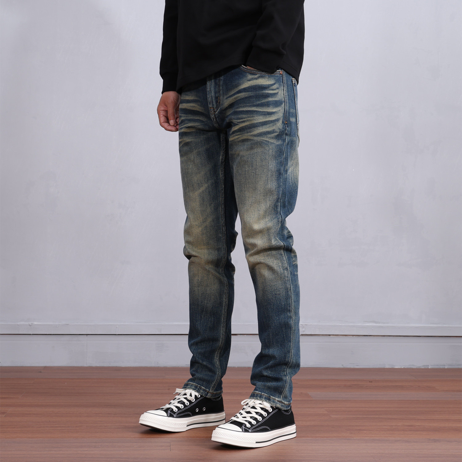 2025秋冬复古牛仔裤男款修身小直筒弹力高端休闲长裤青年百搭帅气