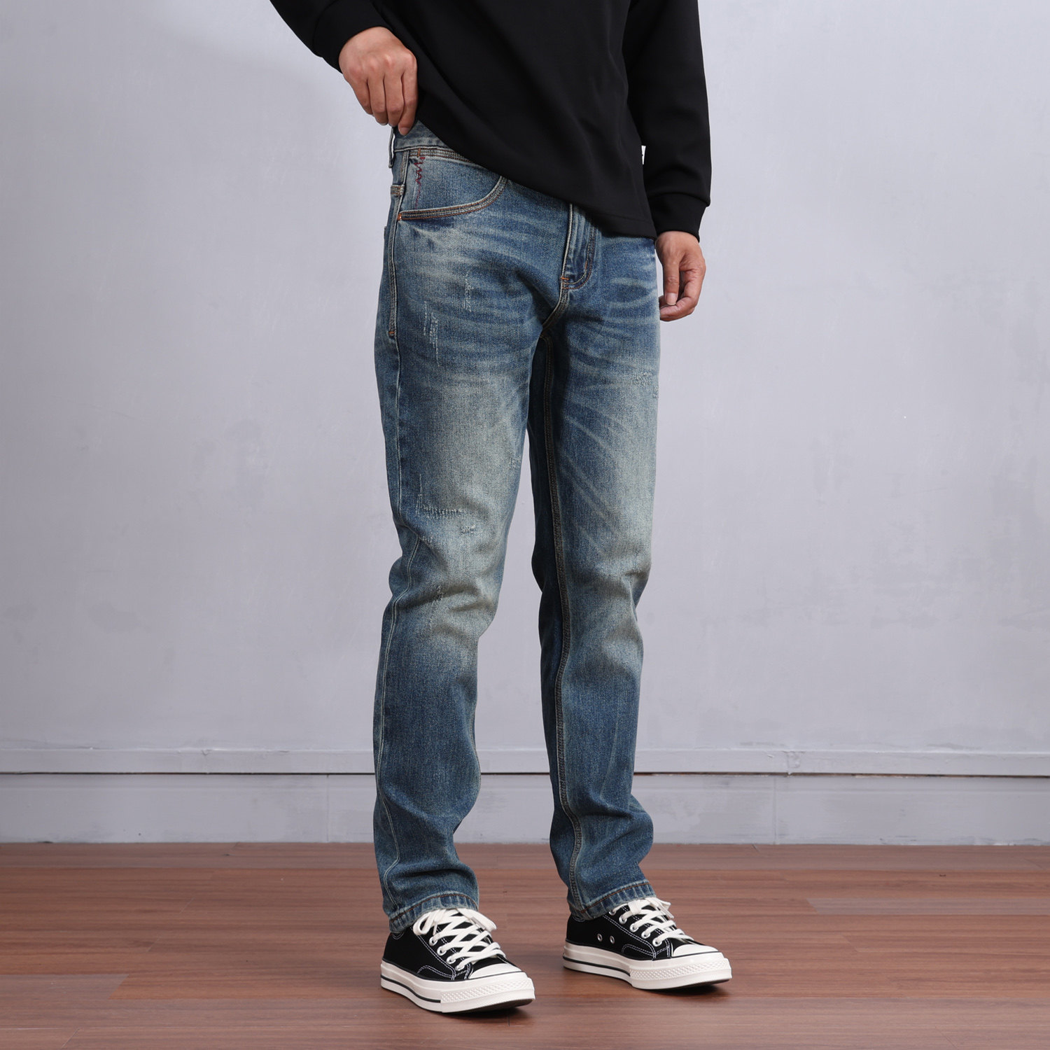 2025新款秋冬季男款牛仔裤小直筒修身简约复古高端水洗时尚男裤子