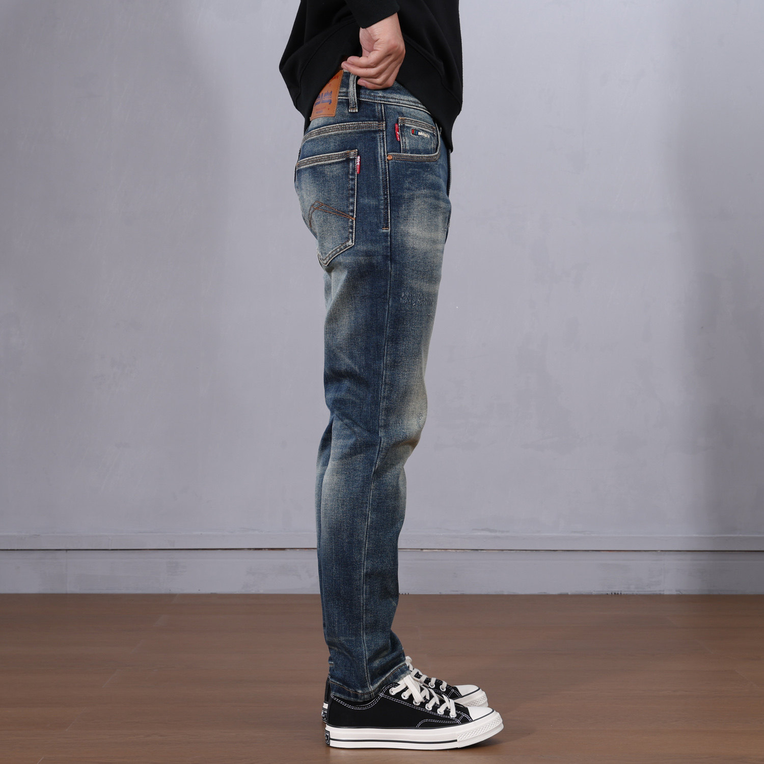 秋冬天厚款弹力牛仔裤男装修身小直筒韩版九分百搭青年时尚长裤子