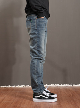 秋冬季水洗蓝色高端大气牛仔裤男修身小直筒弹力舒适百搭休闲男裤