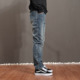 小直筒弹力舒适百搭休闲男裤 男修身 水洗蓝色高端大气牛仔裤 秋冬季