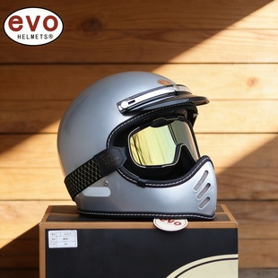 EVO复古全盔摩托车头盔带内镜山车通勤男女秋冬拉力尖嘴3C安全帽