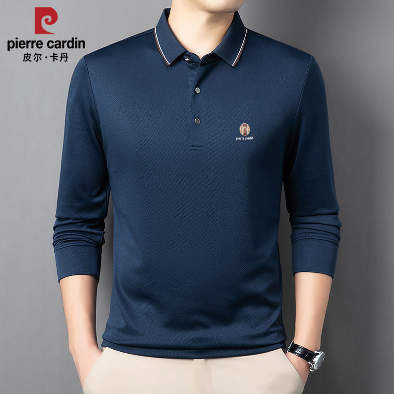 皮尔卡丹正品高档男士t恤长袖薄款Polo衫中年春秋装上衣无痕小衫T