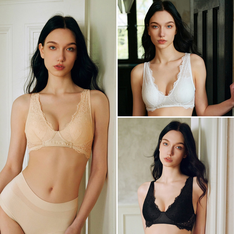 特价高奢性感法式蕾丝bra真丝桑蚕丝混纺文胸轻薄无钢圈美背内衣
