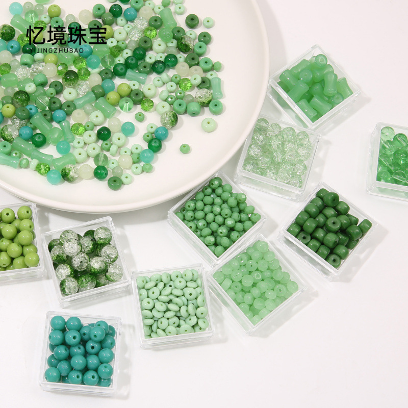 玻璃绿色透明实色圆珠水晶珠车轮珠竹节手工diy手串手链项链饰品